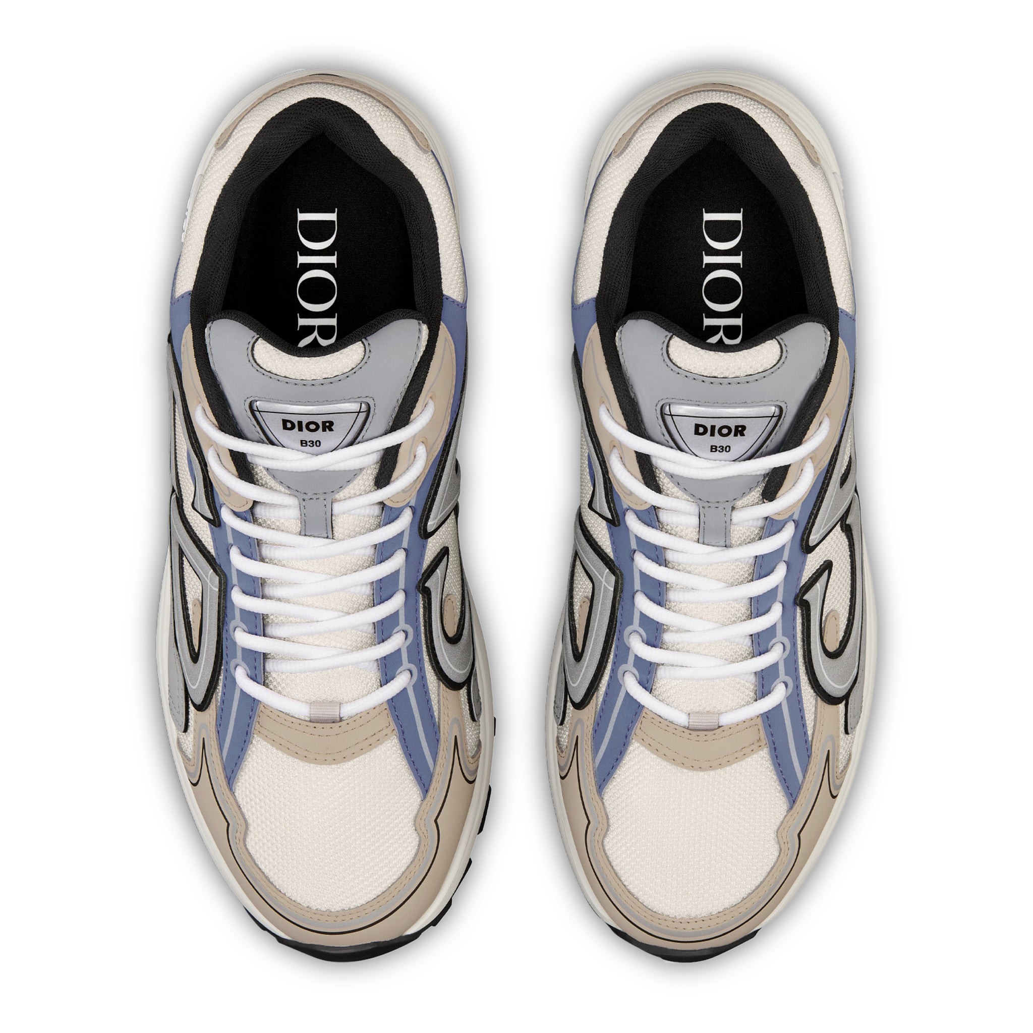 Top view of Dior B30 Cream Beige Blue Grey Trainer 3SN279ZRB_H111